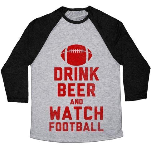 Virgin Teez  Baseball Tee Unisex Tri-Blend Baseball Tee / small / Athletic Gray / Black DRINK BEER AND WATCH FOOTBALL UNISEX TRI-BLEND BASEBALL TEE