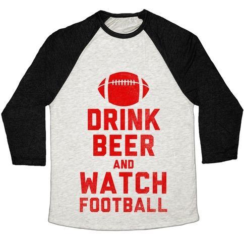 Virgin Teez  Baseball Tee Unisex Tri-Blend Baseball Tee / small / Oatmeal / Black DRINK BEER AND WATCH FOOTBALL UNISEX TRI-BLEND BASEBALL TEE