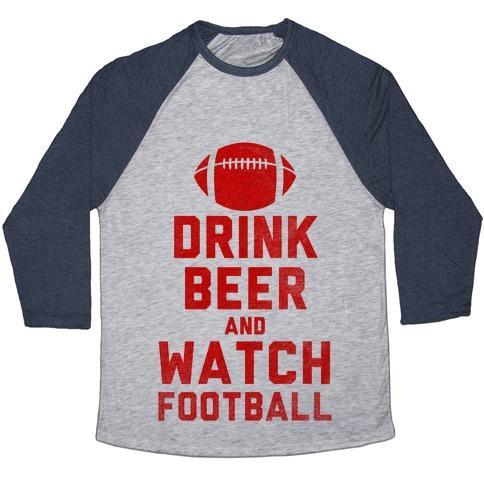 Virgin Teez  Baseball Tee Unisex Tri-Blend Baseball Tee / small / Athletic Gray / Navy DRINK BEER AND WATCH FOOTBALL UNISEX TRI-BLEND BASEBALL TEE