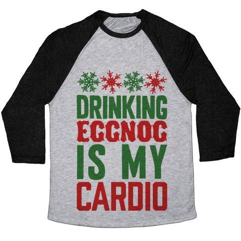Virgin Teez  Baseball Tee Unisex Tri-Blend Baseball Tee / small / Athletic Gray / Black DRINKING EGGNOG IS MY CARDIO UNISEX TRI-BLEND BASEBALL TEE