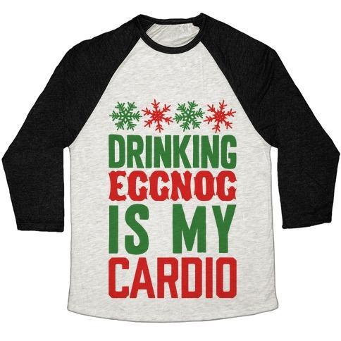 Virgin Teez  Baseball Tee Unisex Tri-Blend Baseball Tee / small / Oatmeal / Black DRINKING EGGNOG IS MY CARDIO UNISEX TRI-BLEND BASEBALL TEE