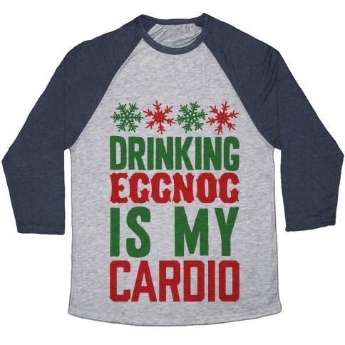 Virgin Teez  Baseball Tee Unisex Tri-Blend Baseball Tee / small / Athletic Gray / Navy DRINKING EGGNOG IS MY CARDIO UNISEX TRI-BLEND BASEBALL TEE