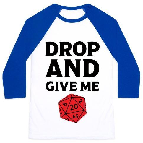 Virgin Teez  Baseball Tee Unisex Classic Baseball Tee / x-small / White/Blue DROP AND GIVE ME D20 UNISEX CLASSIC BASEBALL TEE