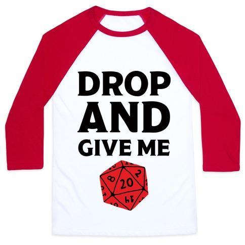 Virgin Teez  Baseball Tee Unisex Classic Baseball Tee / x-small / White/Red DROP AND GIVE ME D20 UNISEX CLASSIC BASEBALL TEE