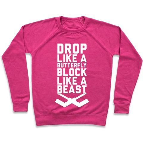 Virgin Teez  Pullover Crewneck Sweatshirt / x-small / Deep Pink DROP LIKE A BUTTERFLY, BLOCK LIKE A BEAST CREWNECK SWEATSHIRT
