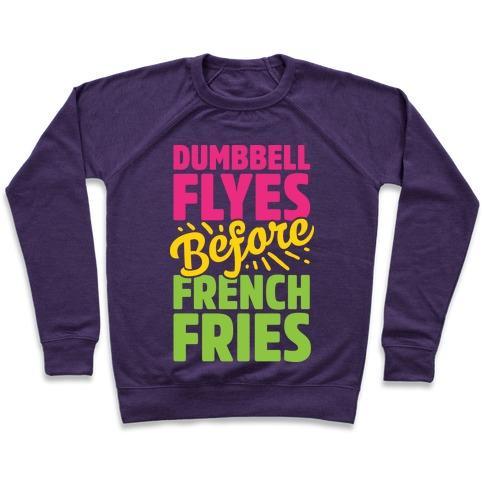 Virgin Teez  Pullover Crewneck Sweatshirt / x-small / Purple DUMBBELL FLYES BEFORE FRENCH FRIES CREWNECK SWEATSHIRT