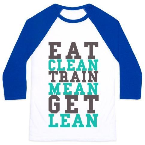 Virgin Teez  Baseball Tee Unisex Classic Baseball Tee / x-small / White/Blue EAT CLEAN TRAIN MEAN GET LEAN UNISEX CLASSIC BASEBALL TEE