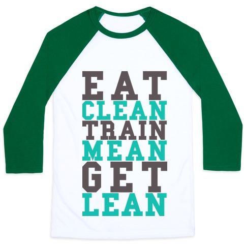 Virgin Teez  Baseball Tee Unisex Classic Baseball Tee / x-small / White/Dark Green EAT CLEAN TRAIN MEAN GET LEAN UNISEX CLASSIC BASEBALL TEE