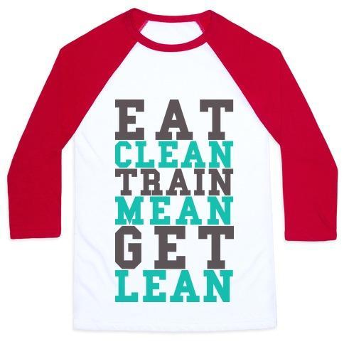 Virgin Teez  Baseball Tee Unisex Classic Baseball Tee / x-small / White/Red EAT CLEAN TRAIN MEAN GET LEAN UNISEX CLASSIC BASEBALL TEE