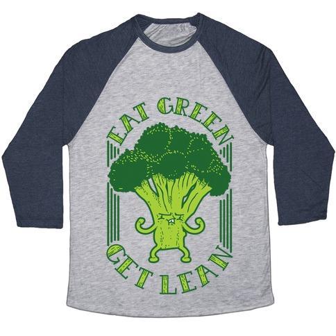 Virgin Teez  Baseball Tee Unisex Tri-Blend Baseball Tee / small / Athletic Gray / Navy EAT GREEN GET LEAN UNISEX TRI-BLEND BASEBALL TEE