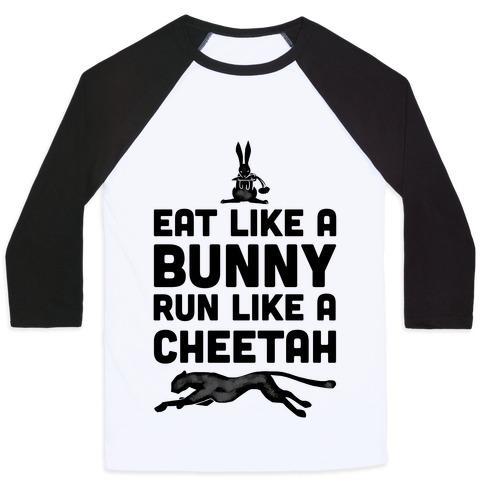Virgin Teez  Baseball Tee Unisex Classic Baseball Tee / x-small / White/Black EAT LIKE A BUNNY, RUN LIKE A CHEETAH UNISEX CLASSIC BASEBALL TEE