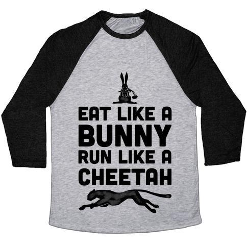 Virgin Teez  Baseball Tee Unisex Tri-Blend Baseball Tee / small / Athletic Gray / Black EAT LIKE A BUNNY, RUN LIKE A CHEETAH UNISEX TRI-BLEND BASEBALL TEE
