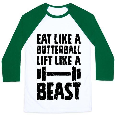 Virgin Teez  Baseball Tee Unisex Classic Baseball Tee / x-small / White/Dark Green EAT LIKE A BUTTERBALL LIFT LIKE A BEAST UNISEX CLASSIC BASEBALL TEE