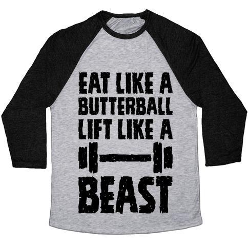 Virgin Teez  Baseball Tee Unisex Tri-Blend Baseball Tee / small / Athletic Gray / Black EAT LIKE A BUTTERBALL LIFT LIKE A BEAST UNISEX TRI-BLEND BASEBALL TEE