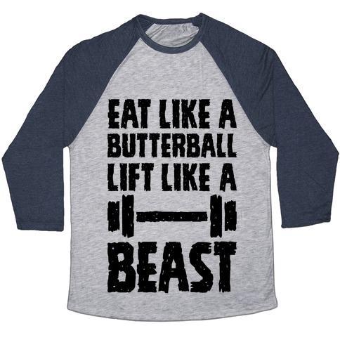 Virgin Teez  Baseball Tee Unisex Tri-Blend Baseball Tee / small / Athletic Gray / Navy EAT LIKE A BUTTERBALL LIFT LIKE A BEAST UNISEX TRI-BLEND BASEBALL TEE
