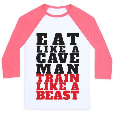 Virgin Teez  Baseball Tee Unisex Classic Baseball Tee / x-small / White/Neon Pink EAT LIKE A CAVEMAN TRAIN LIKE A BEAST UNISEX CLASSIC BASEBALL TEE