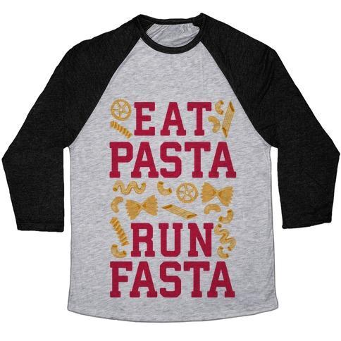 Virgin Teez  Baseball Tee Unisex Tri-Blend Baseball Tee / small / Athletic Gray / Black EAT PASTA RUN FASTA UNISEX TRI-BLEND BASEBALL TEE