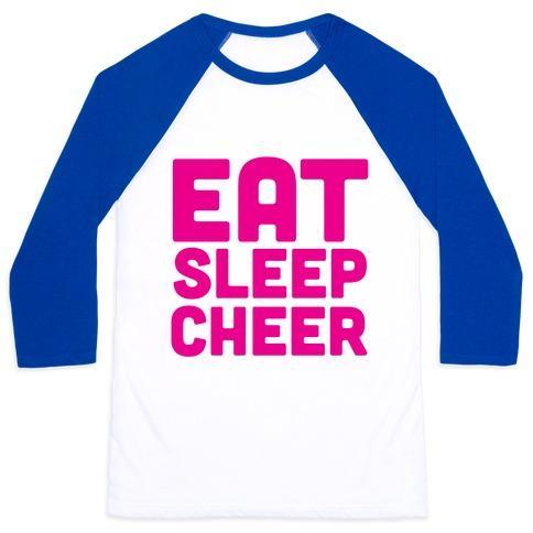 Virgin Teez  Baseball Tee Unisex Classic Baseball Tee / x-small / White/Blue EAT SLEEP CHEER UNISEX CLASSIC BASEBALL TEE