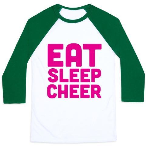 Virgin Teez  Baseball Tee Unisex Classic Baseball Tee / x-small / White/Dark Green EAT SLEEP CHEER UNISEX CLASSIC BASEBALL TEE