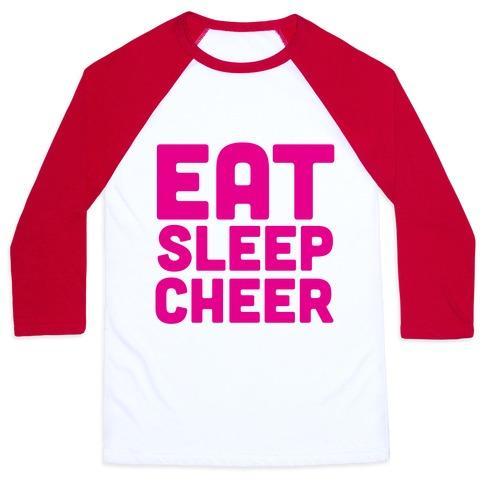 Virgin Teez  Baseball Tee Unisex Classic Baseball Tee / x-small / White/Red EAT SLEEP CHEER UNISEX CLASSIC BASEBALL TEE