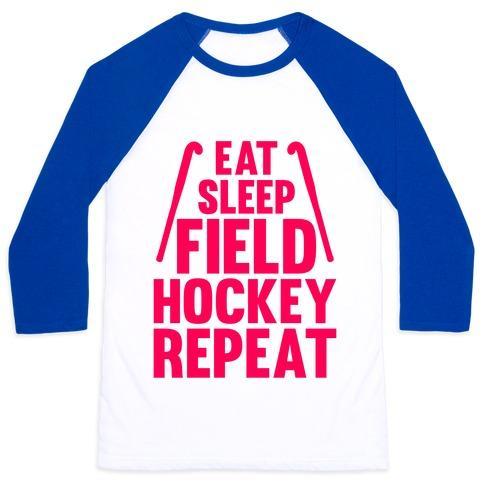 Virgin Teez  Baseball Tee Unisex Classic Baseball Tee / x-small / White/Blue EAT SLEEP FIELD HOCKEY REPEAT UNISEX CLASSIC BASEBALL TEE