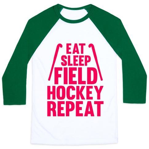 Virgin Teez  Baseball Tee Unisex Classic Baseball Tee / x-small / White/Dark Green EAT SLEEP FIELD HOCKEY REPEAT UNISEX CLASSIC BASEBALL TEE