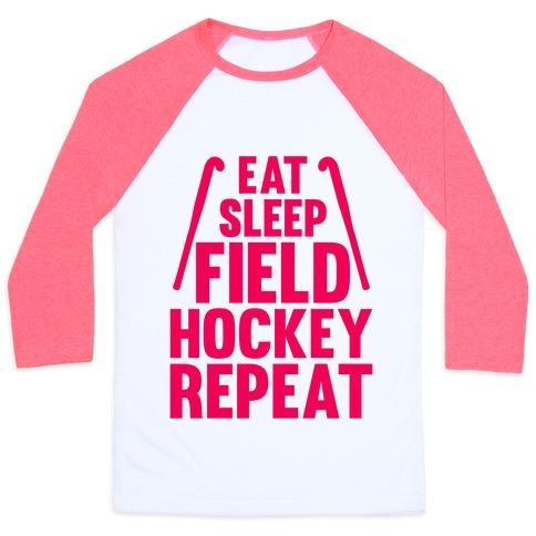 Virgin Teez  Baseball Tee Unisex Classic Baseball Tee / x-small / White/Neon Pink EAT SLEEP FIELD HOCKEY REPEAT UNISEX CLASSIC BASEBALL TEE