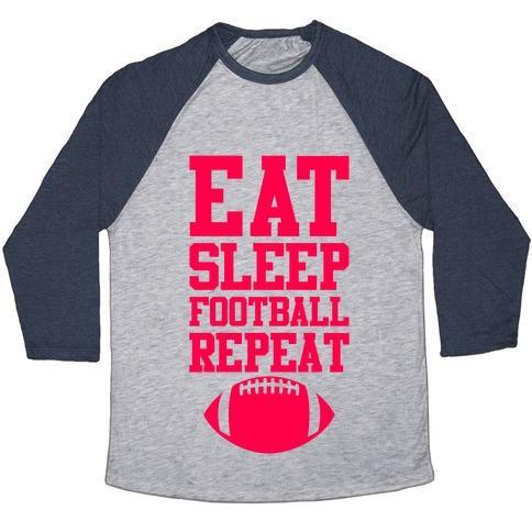 Virgin Teez  Baseball Tee Unisex Tri-Blend Baseball Tee / small / Athletic Gray / Navy EAT SLEEP FOOTBALL REPEAT UNISEX TRI-BLEND BASEBALL TEE