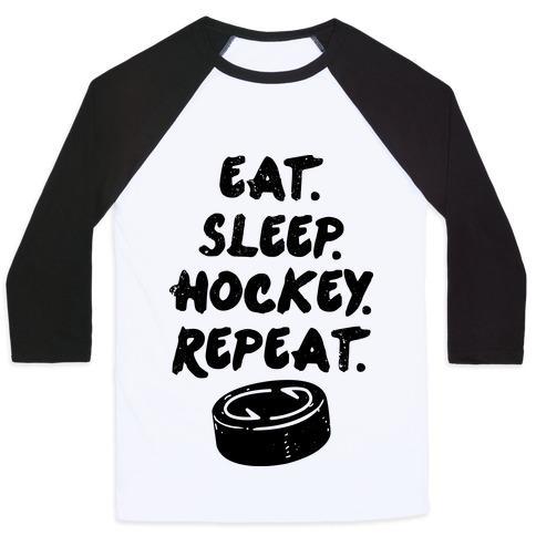Virgin Teez  Baseball Tee Unisex Classic Baseball Tee / x-small / White/Black EAT SLEEP HOCKEY UNISEX CLASSIC BASEBALL TEE