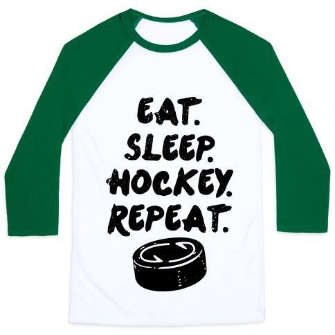 Virgin Teez  Baseball Tee Unisex Classic Baseball Tee / x-small / White/Dark Green EAT SLEEP HOCKEY UNISEX CLASSIC BASEBALL TEE