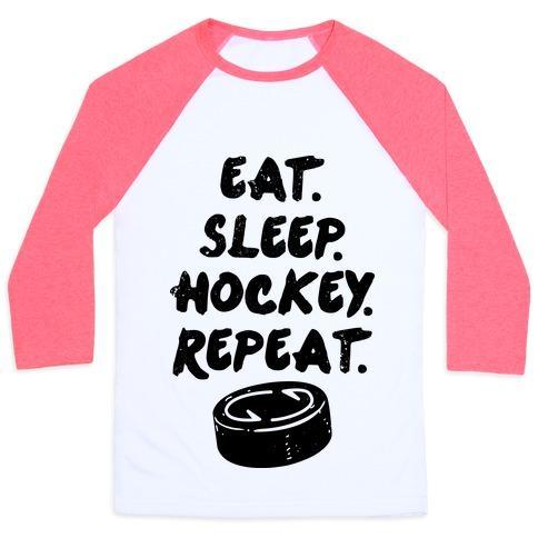 Virgin Teez  Baseball Tee Unisex Classic Baseball Tee / x-small / White/Neon Pink EAT SLEEP HOCKEY UNISEX CLASSIC BASEBALL TEE