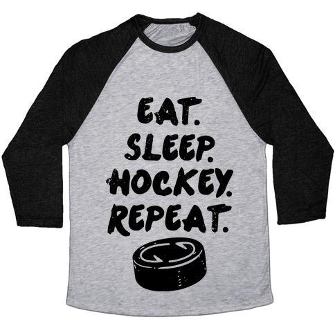Virgin Teez  Baseball Tee Unisex Tri-Blend Baseball Tee / small / Athletic Gray / Black EAT SLEEP HOCKEY UNISEX TRI-BLEND BASEBALL TEE