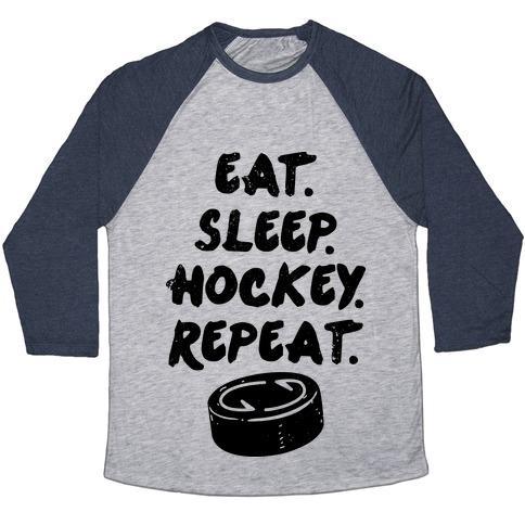 Virgin Teez  Baseball Tee Unisex Tri-Blend Baseball Tee / small / Athletic Gray / Navy EAT SLEEP HOCKEY UNISEX TRI-BLEND BASEBALL TEE