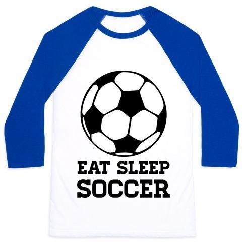 Virgin Teez  Baseball Tee Unisex Classic Baseball Tee / x-small / White/Blue EAT SLEEP SOCCER UNISEX CLASSIC BASEBALL TEE