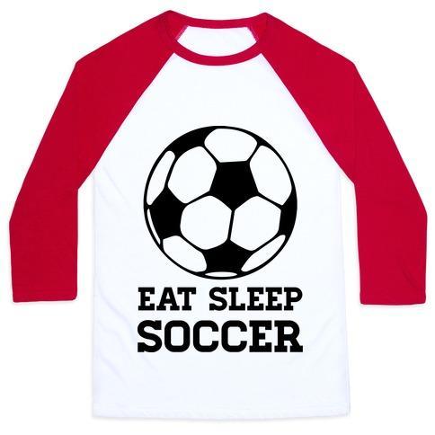 Virgin Teez  Baseball Tee Unisex Classic Baseball Tee / x-small / White/Red EAT SLEEP SOCCER UNISEX CLASSIC BASEBALL TEE