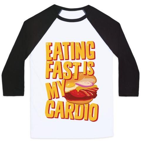 Virgin Teez  Baseball Tee Unisex Classic Baseball Tee / x-small / White/Black EATING FAST IS MY CARDIO UNISEX CLASSIC BASEBALL TEE