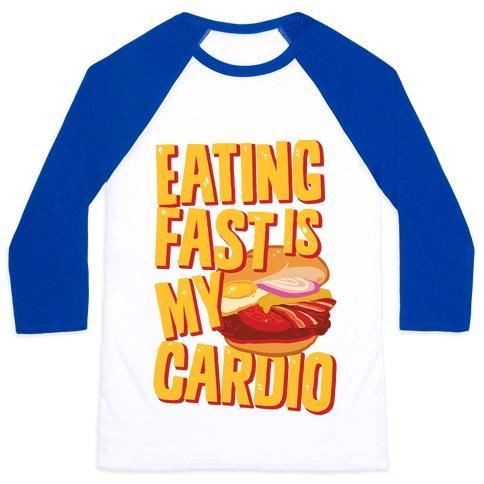 Virgin Teez  Baseball Tee Unisex Classic Baseball Tee / x-small / White/Blue EATING FAST IS MY CARDIO UNISEX CLASSIC BASEBALL TEE