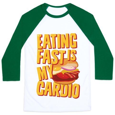 Virgin Teez  Baseball Tee Unisex Classic Baseball Tee / x-small / White/Dark Green EATING FAST IS MY CARDIO UNISEX CLASSIC BASEBALL TEE