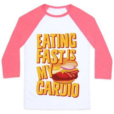 Virgin Teez  Baseball Tee Unisex Classic Baseball Tee / x-small / White/Neon Pink EATING FAST IS MY CARDIO UNISEX CLASSIC BASEBALL TEE