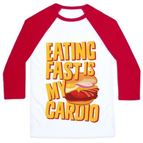 Virgin Teez  Baseball Tee Unisex Classic Baseball Tee / x-small / White/Red EATING FAST IS MY CARDIO UNISEX CLASSIC BASEBALL TEE