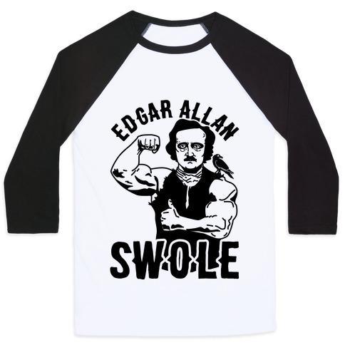 Virgin Teez  Baseball Tee Unisex Classic Baseball Tee / x-small / White/Black EDGAR ALLAN SWOLE UNISEX CLASSIC BASEBALL TEE