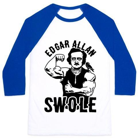Virgin Teez  Baseball Tee Unisex Classic Baseball Tee / x-small / White/Blue EDGAR ALLAN SWOLE UNISEX CLASSIC BASEBALL TEE