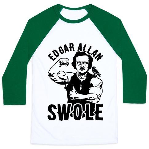 Virgin Teez  Baseball Tee Unisex Classic Baseball Tee / x-small / White/Dark Green EDGAR ALLAN SWOLE UNISEX CLASSIC BASEBALL TEE