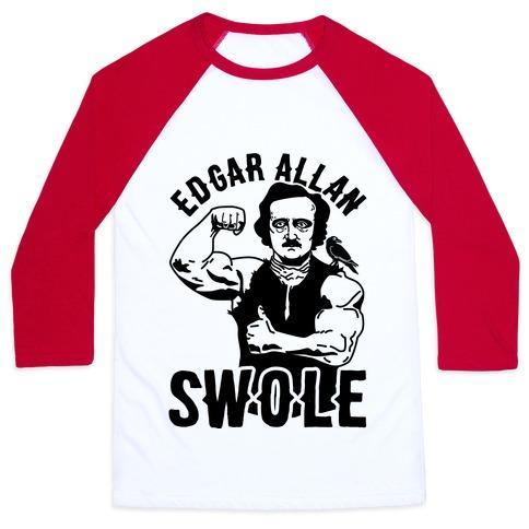 Virgin Teez  Baseball Tee Unisex Classic Baseball Tee / x-small / White/Red EDGAR ALLAN SWOLE UNISEX CLASSIC BASEBALL TEE