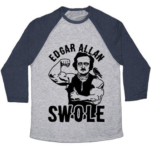 Virgin Teez  Baseball Tee Unisex Tri-Blend Baseball Tee / small / Athletic Gray / Navy EDGAR ALLAN SWOLE UNISEX TRI-BLEND BASEBALL TEE