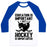 Virgin Teez  Baseball Tee Unisex Classic Baseball Tee / x-small / White/Blue EDUCATION IS IMPORTANT BUT HOCKEY IS IMPORTANTER UNISEX CLASSIC BASEBALL TEE