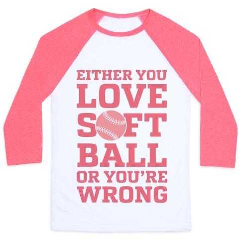 Virgin Teez  Baseball Tee Unisex Classic Baseball Tee / x-small / White/Neon Pink EITHER YOU LOVE SOFTBALL OR YOU'RE WRONG UNISEX CLASSIC BASEBALL TEE