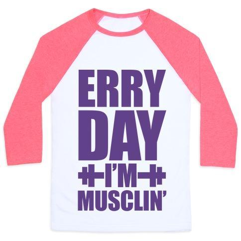 Virgin Teez  Baseball Tee Unisex Classic Baseball Tee / x-small / White/Neon Pink ERRY DAY I'M MUSCLIN' UNISEX CLASSIC BASEBALL TEE