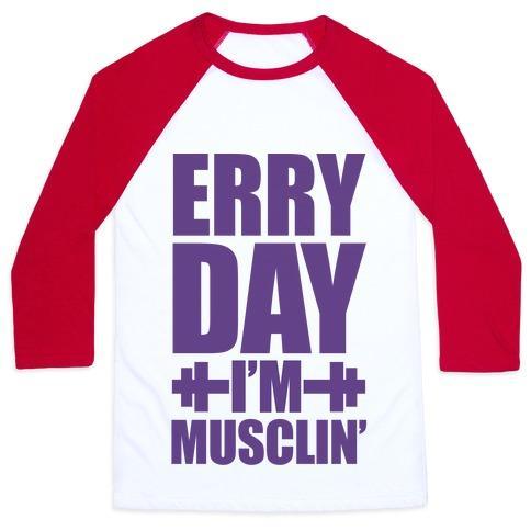 Virgin Teez  Baseball Tee Unisex Classic Baseball Tee / x-small / White/Red ERRY DAY I'M MUSCLIN' UNISEX CLASSIC BASEBALL TEE