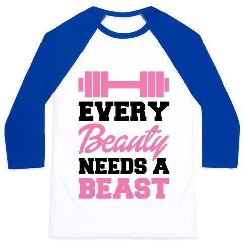 Virgin Teez  Baseball Tee Unisex Classic Baseball Tee / x-small / White/Blue EVERY BEAUTY NEEDS A BEAST UNISEX CLASSIC BASEBALL TEE